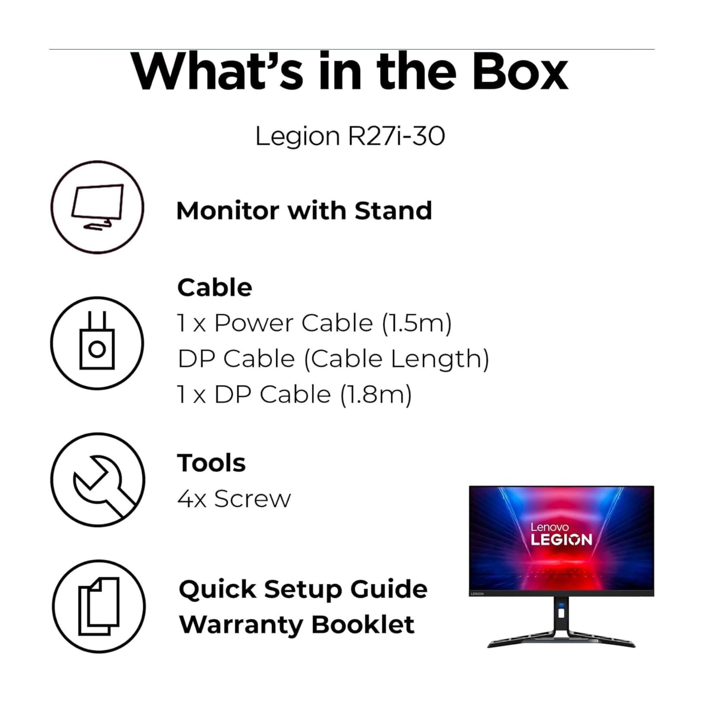 Lenovo Legion R27i-30, 27" IPS FHD Gaming Monitor, 180Hz(OC), 0.5ms(MPRT), 99% sRGB, 2xHDMI 2.1 TMDS, DP 1.4, Tilt, Swivel, Pivot, Height Adjust Stand, AMD FreeSync Premium 3Yr Warranty