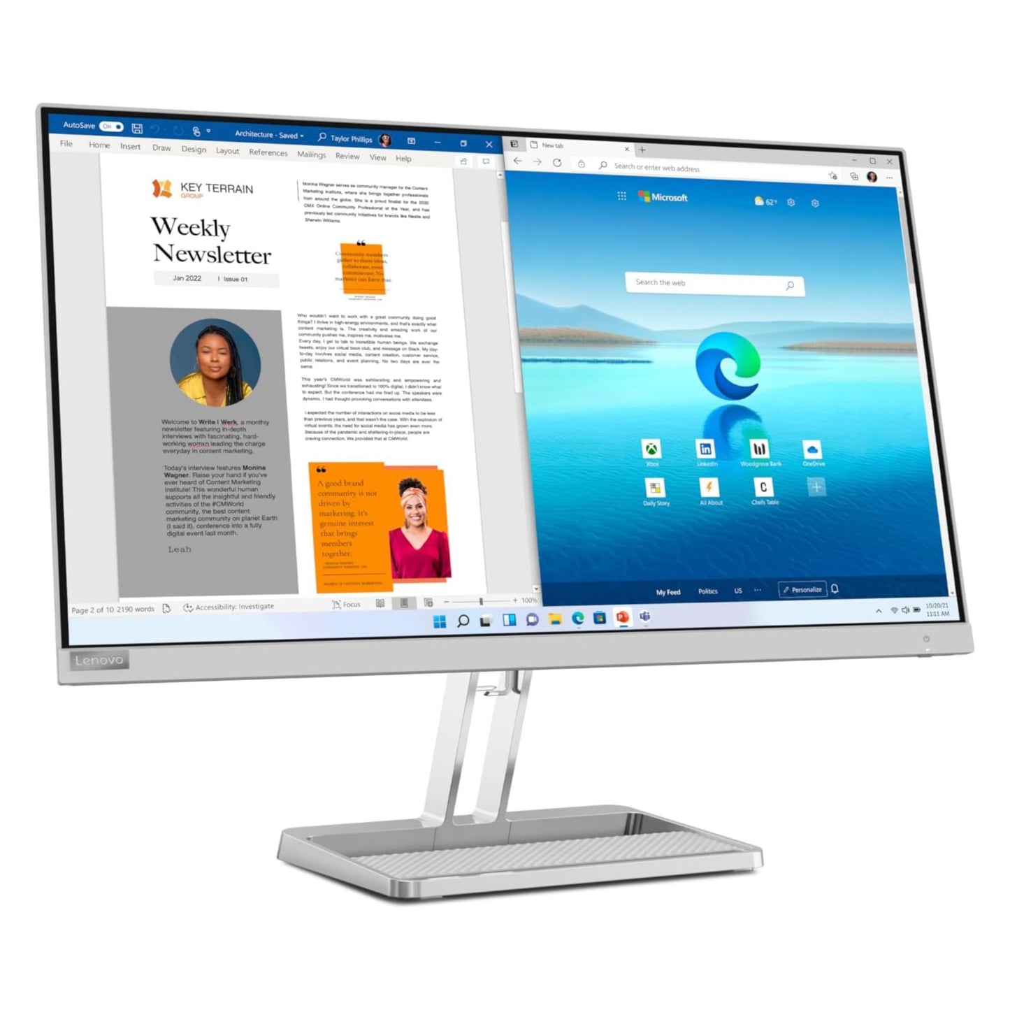 Lenovo L27i-40 PC Monitor, 27” Display, Full HD Resolution, 300 nits Brightness, 100Hz Refresh Rate, AMD FreeSync, HDMI and VGA Ports, Tilt-Adjustable Stand, Low Blue Light, Cloud Grey