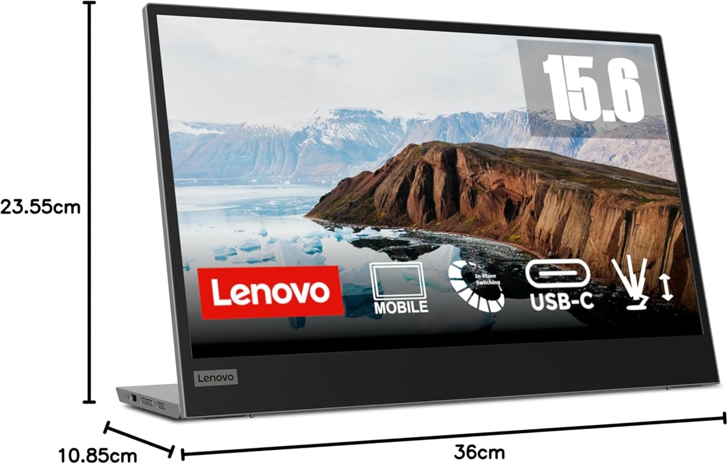 Lenovo L15 15.6 Inch Portable Monitor, FHD, 1080p, 60Hz, IPS, 6ms, USB-C, with Cover, Raven Black - 3Yrs Warranty