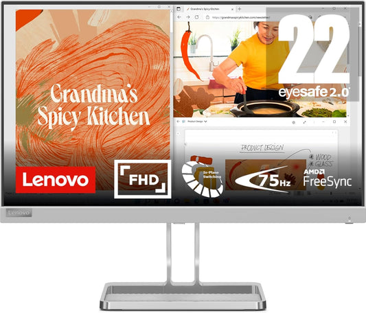 Lenovo L22i-40 22 inch IPS Panel FullHD 75Hz Gaming Monitor With HDMI, VGA, AMD FreeSync, Speakers,Tilt Stand - Cloud Grey