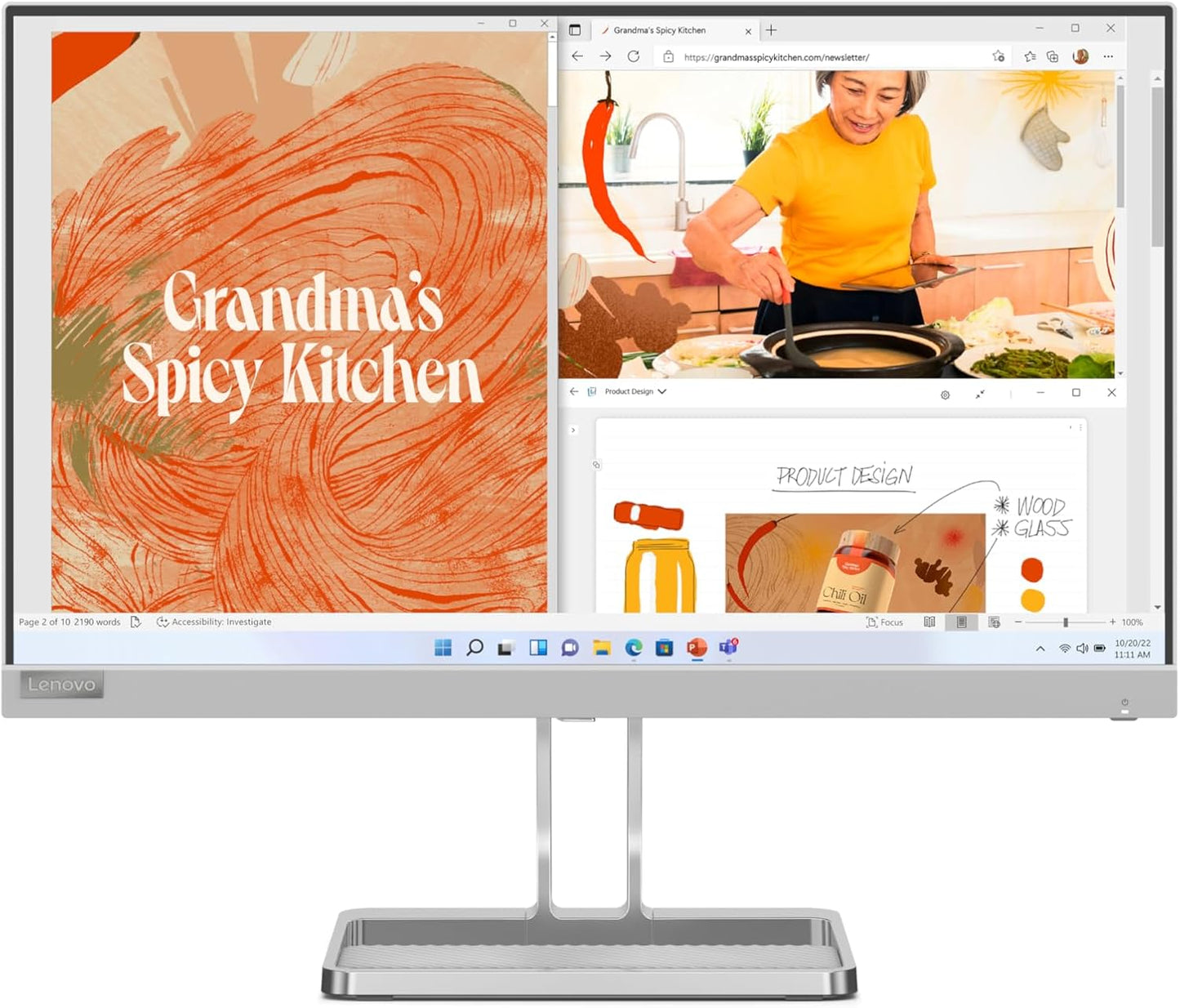 Lenovo L22i-40 22 inch IPS Panel FullHD 75Hz Gaming Monitor With HDMI, VGA, AMD FreeSync, Speakers,Tilt Stand - Cloud Grey