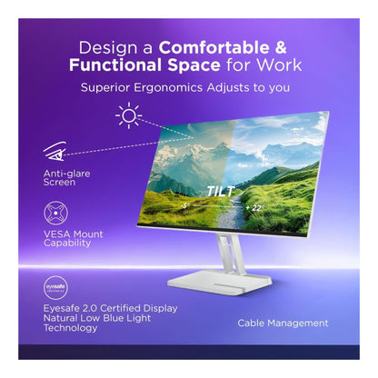 Lenovo L-Series 27 inch (68.5cm) FHD IPS Monitor| 100Hz, 1ms, FreeSync, 99% sRGB, 3Wx2 Speakers, Smart Display Customization Artery, 2X HDMI 1.4, 1x VGA, Tilt, Cloud Grey, L27i-4A